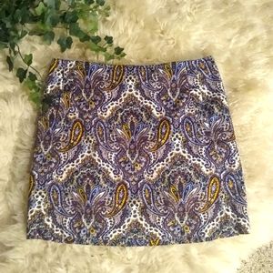J Crew colorful paisley midi skirt with pockets